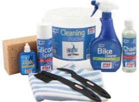 StarBluBike container with products for cleaning the bicycle