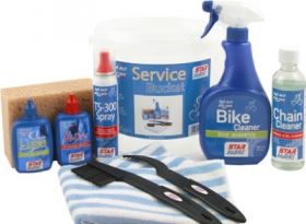 StarBluBIke with products for lubricating the bicycle