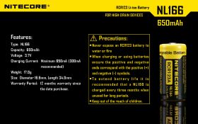 NITECORE NL166 RCR123A Li-Ion Battery